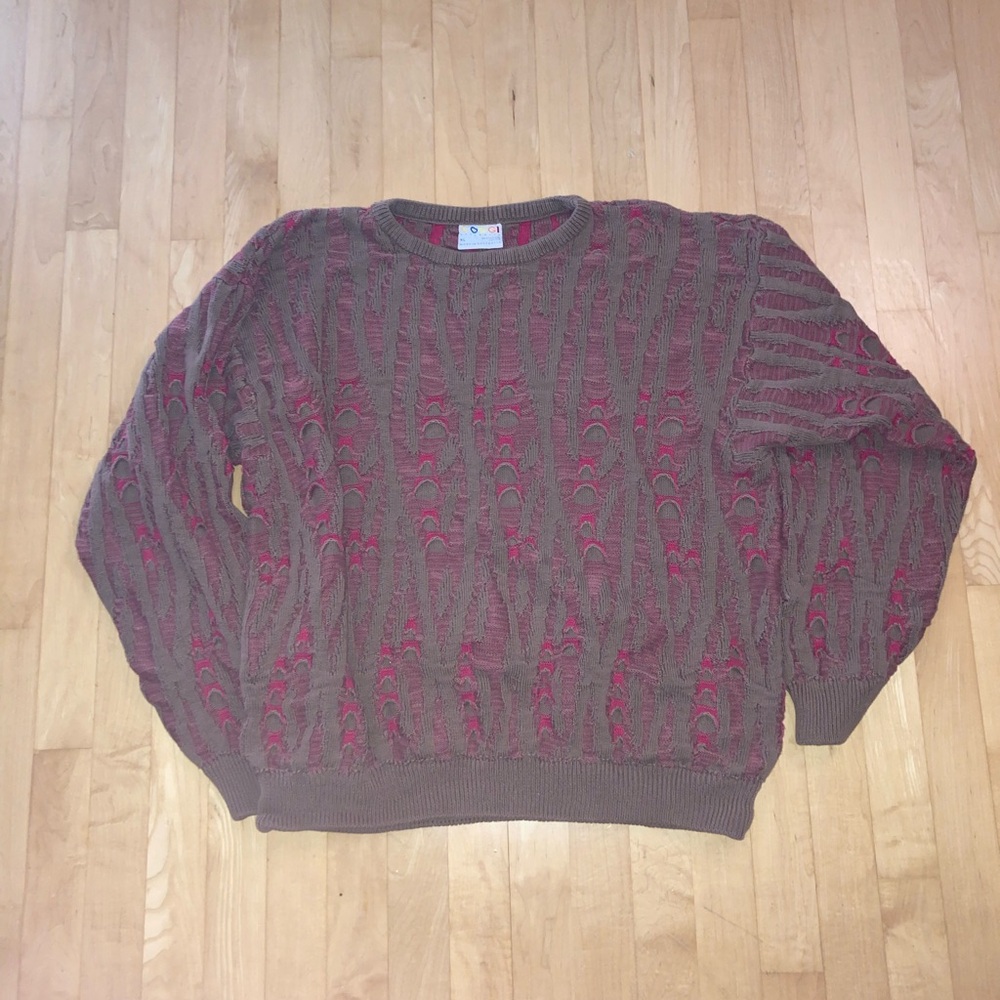 Vintage Brown and Pink Muscle Print Coogi Sweater size XL